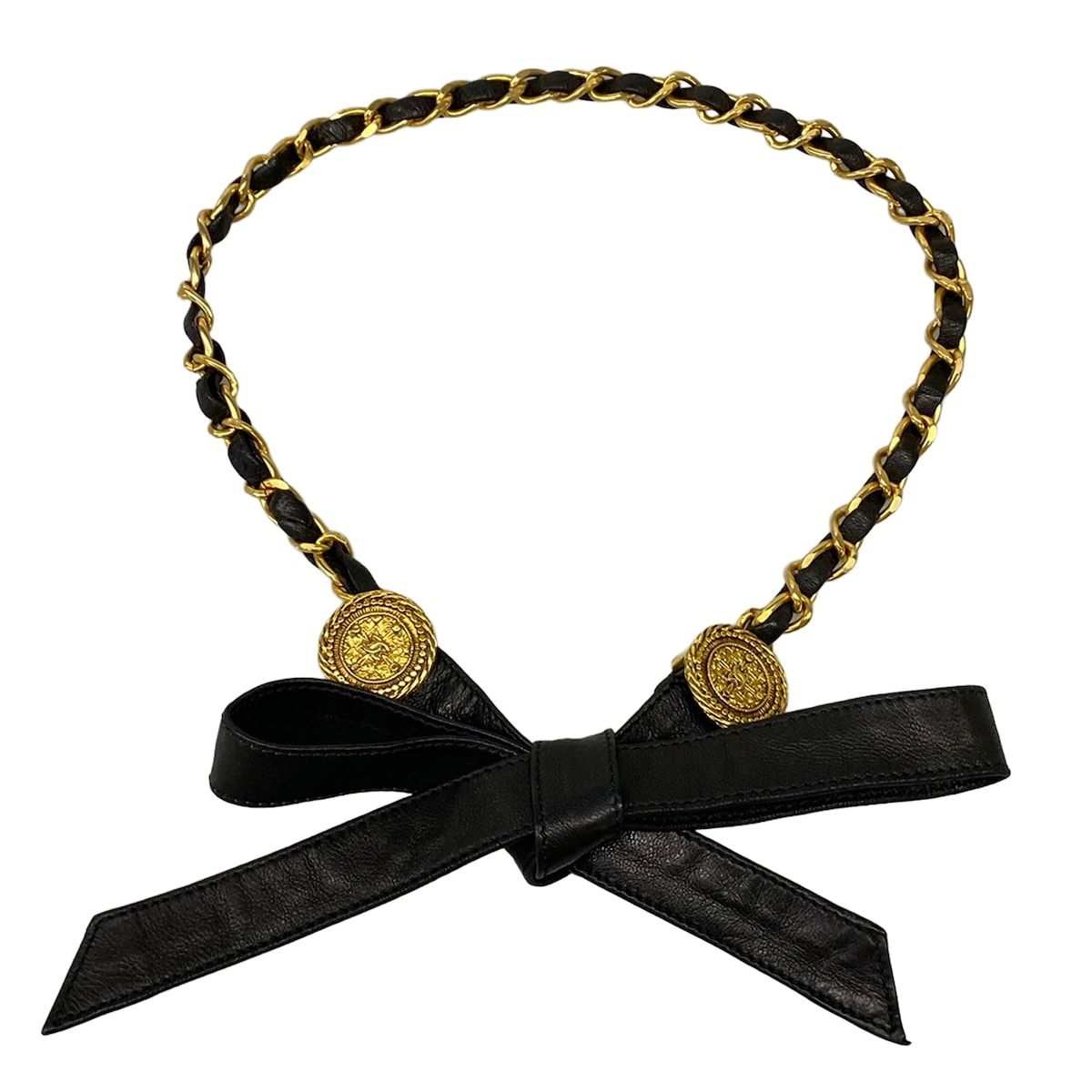 Chanel Belt Black Gold Chain Coin Leather