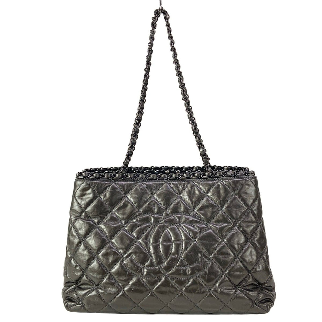 Chanel Tote Bag Chain Me Metallic Gray Shoulder Silver