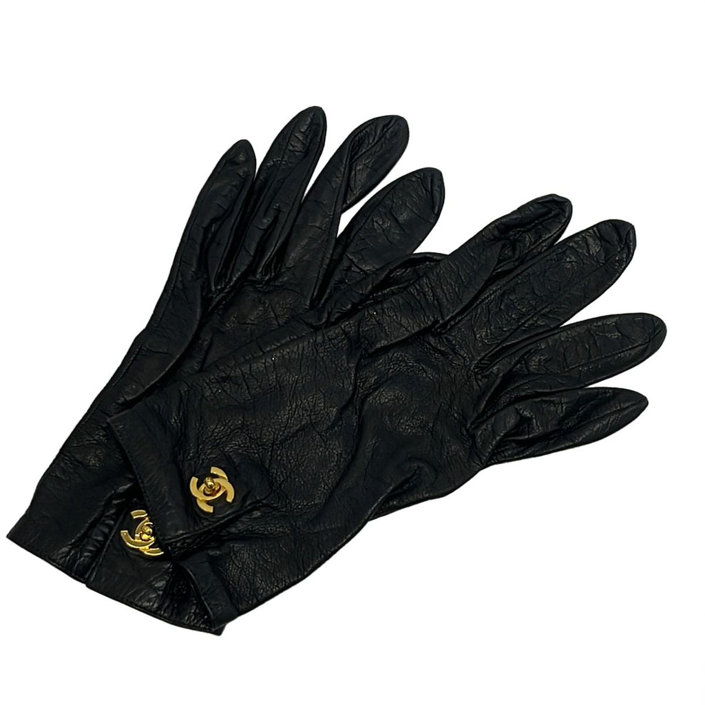 Chanel Gloves Black CC Logo Turnlock Star Mark Leather