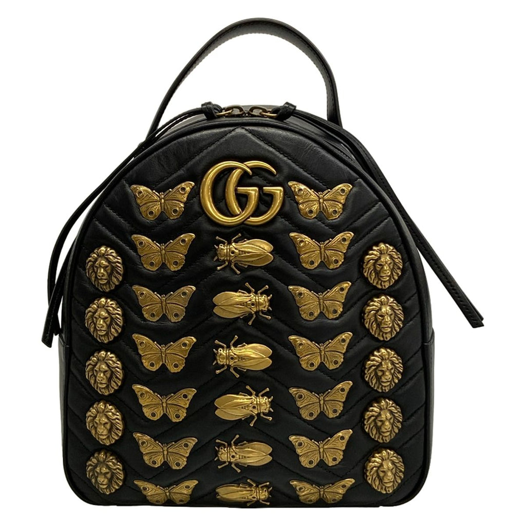 Gucci Backpack GG Marmont Quilted Leather Black Animal Butterfly