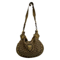 Gucci Shoulder Bag GG Pattern Beige Dark Brown Gold Tassel Leather