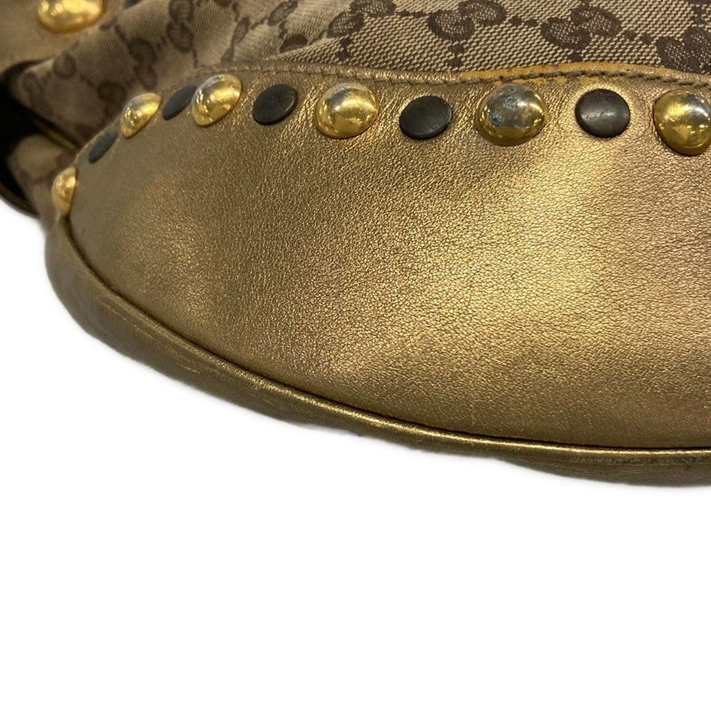 Gucci Shoulder Bag GG Pattern Beige Dark Brown Gold Tassel Leather — view 6