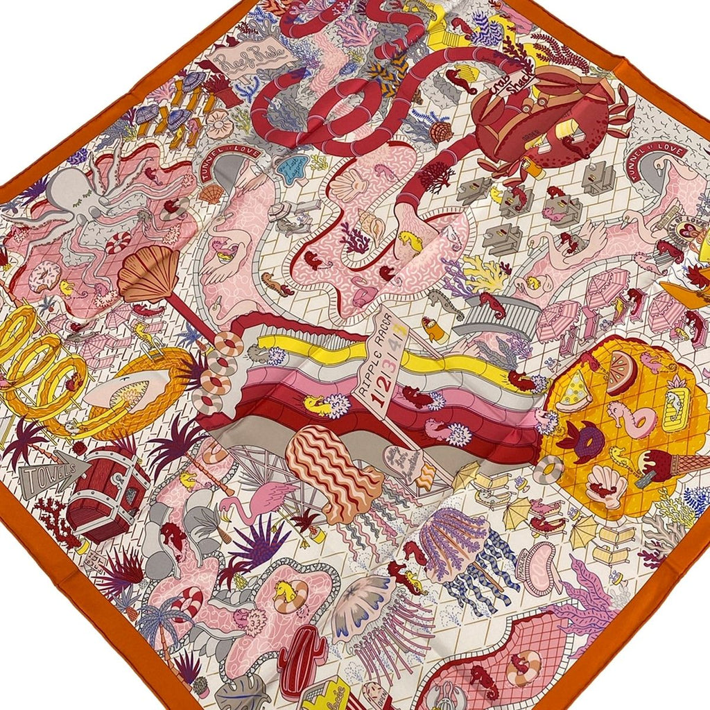 Hermes Scarf Carre 90 Light Pink Orange Multi Splash Park
