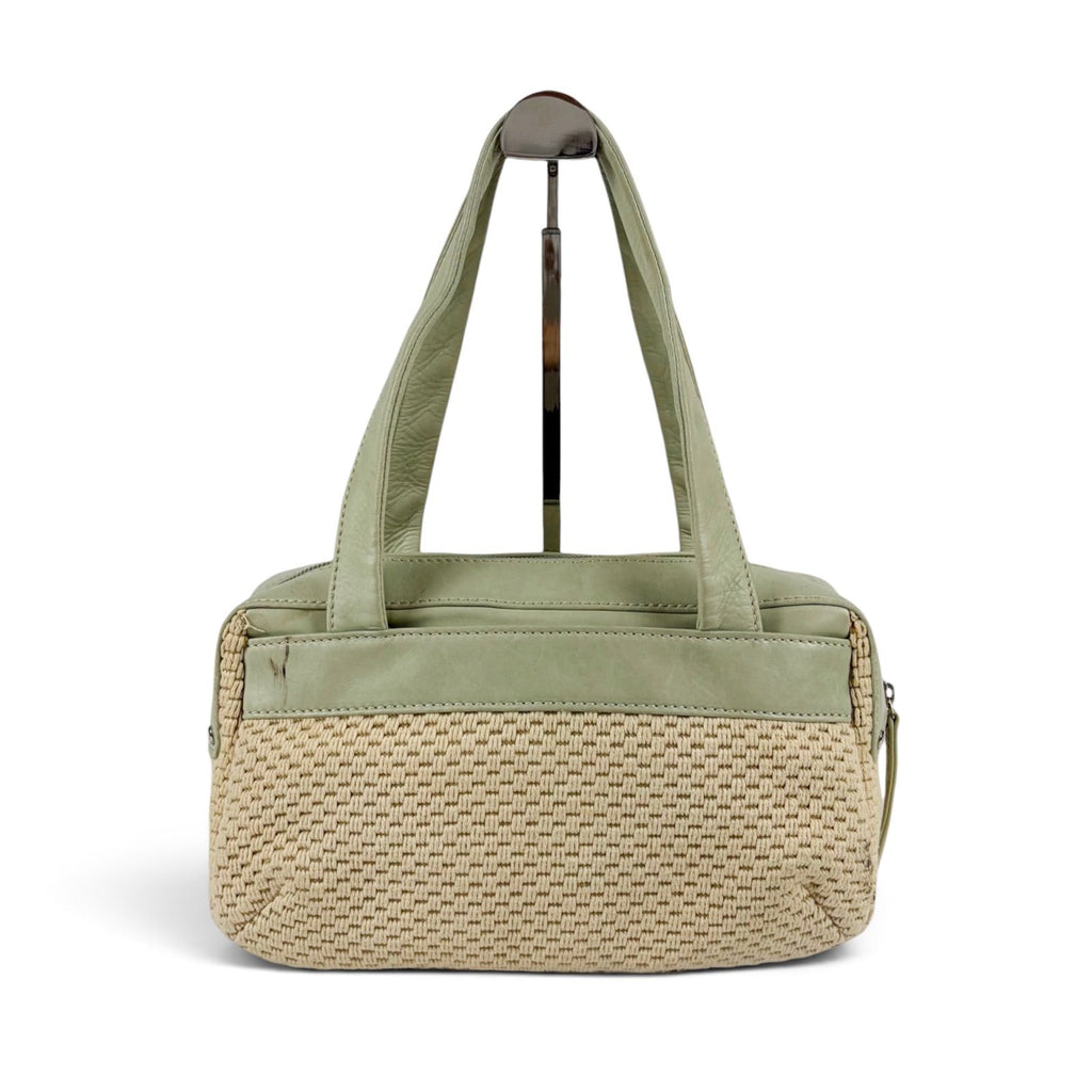 Chanel Raffia Lambskin Logo Mini Boston Bag Beige Green — view 3