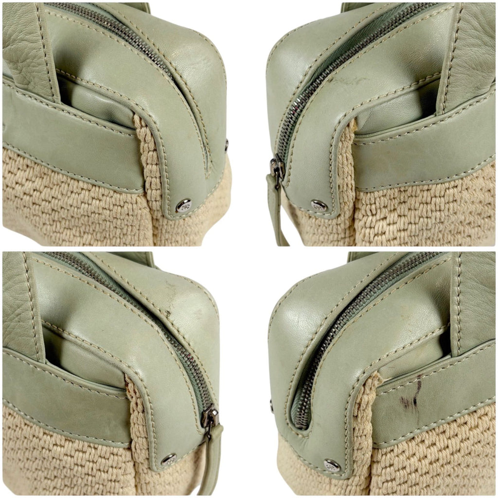 Chanel Raffia Lambskin Logo Mini Boston Bag Beige Green — view 5