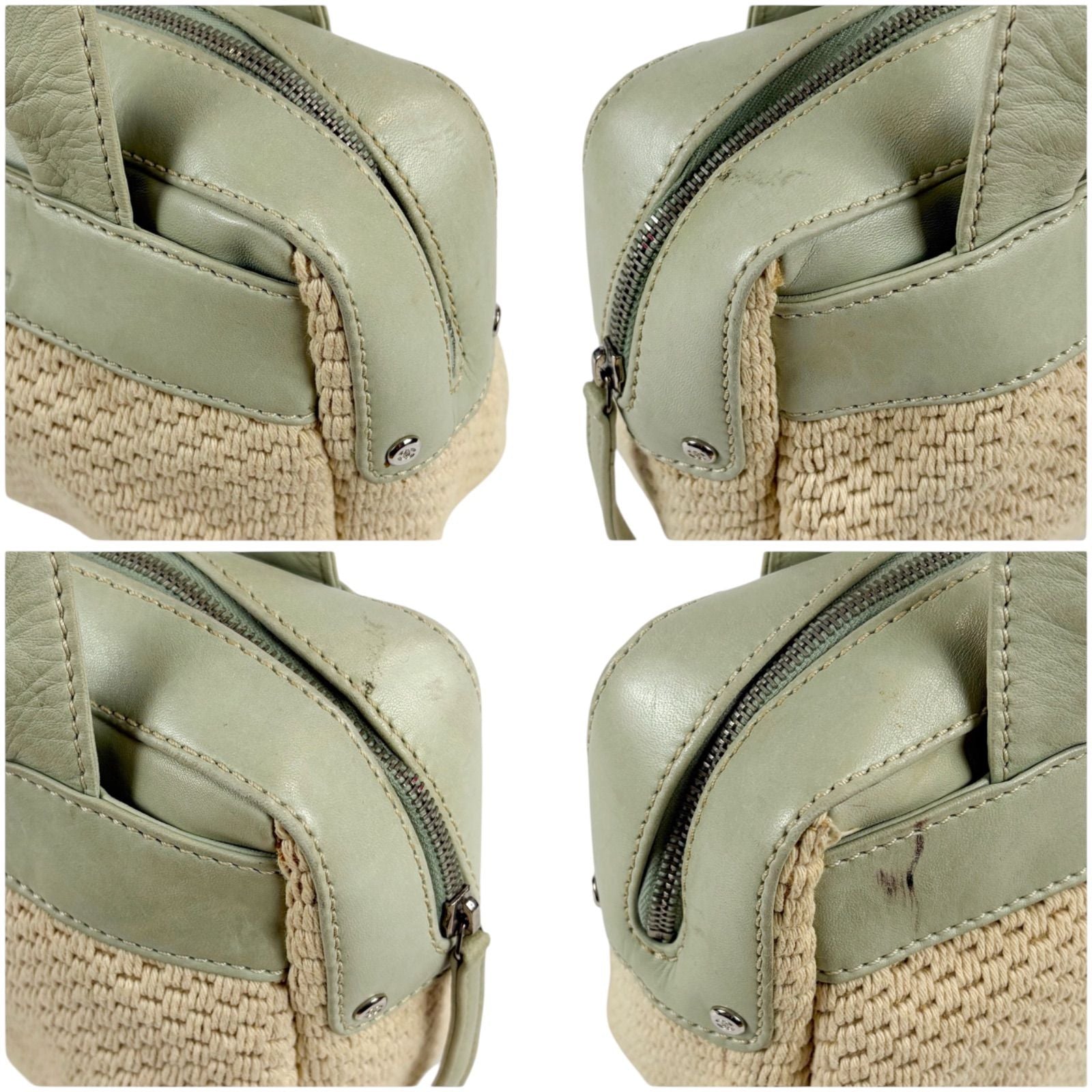 Chanel Raffia Lambskin Logo Mini Boston Bag Beige Green — view 5