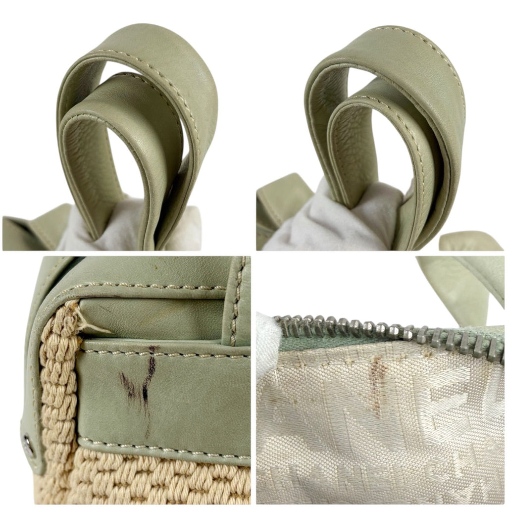 Chanel Raffia Lambskin Logo Mini Boston Bag Beige Green — view 8