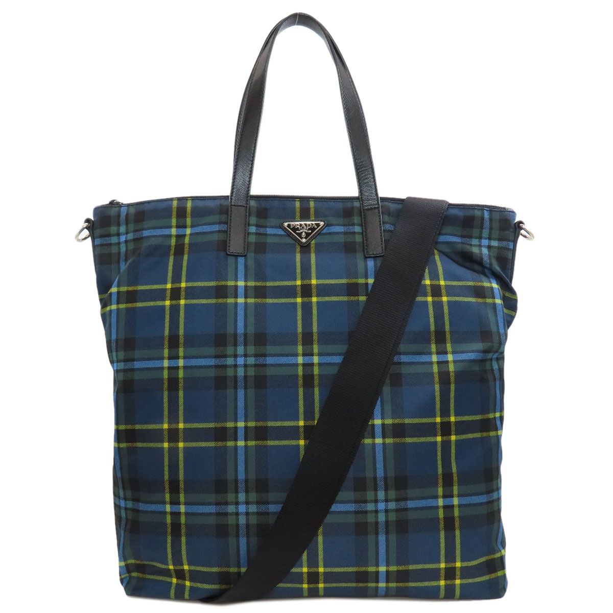 Prada Plaid 2-Way Tote Bag Nylon