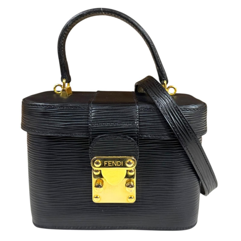 Fendi Epi Vanity Shoulder Bag Leather Black