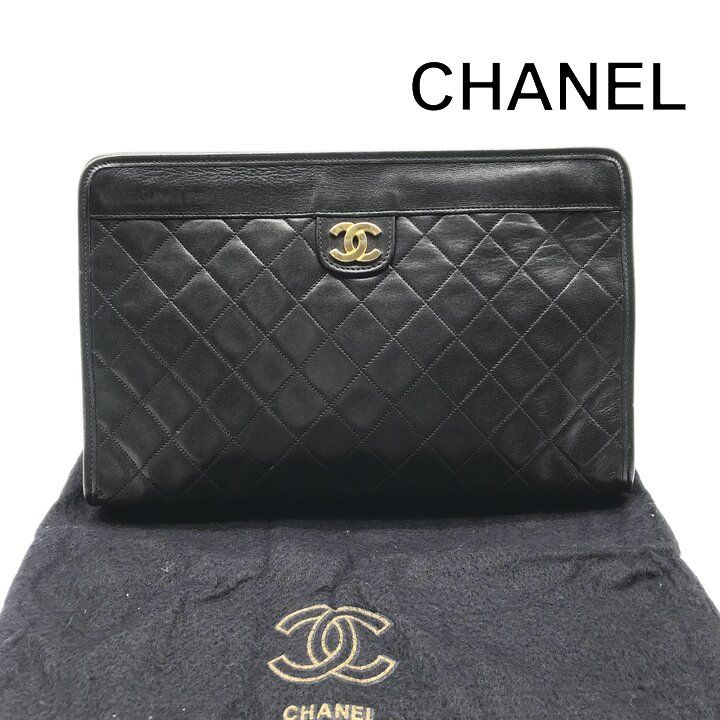 Chanel Quilted Clutch Black Gold