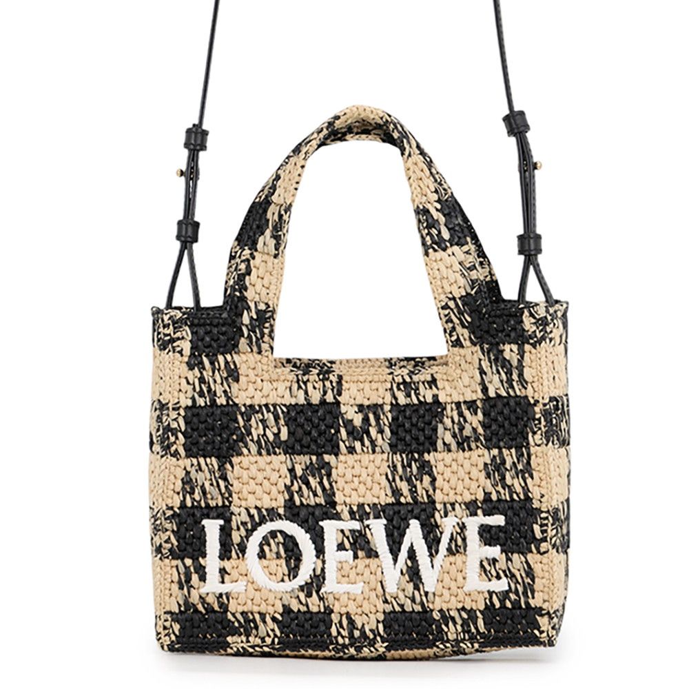 Loewe Handbag Font Tote Mini Raffia 2-Way Shoulder Black