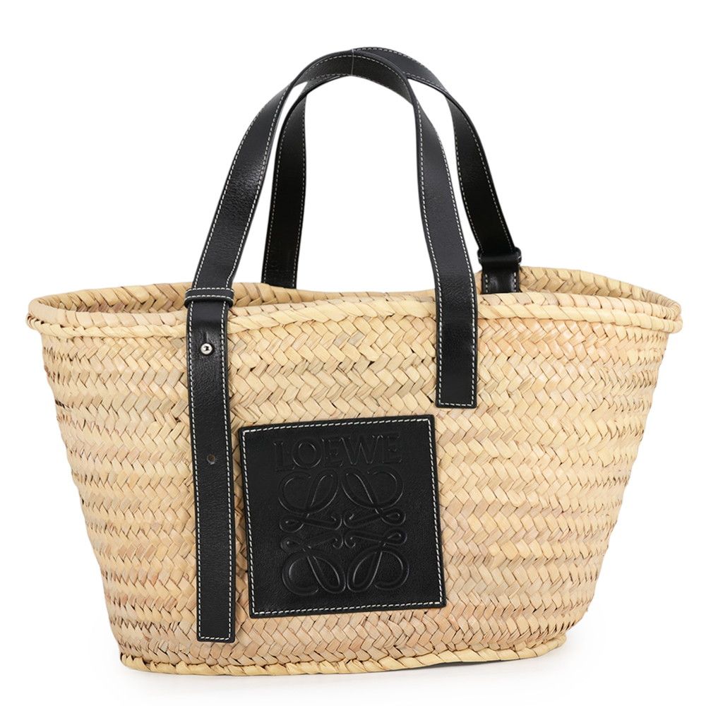 Loewe Tote Bag Anagram Large Raffia Basket Black