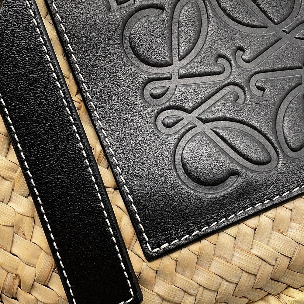 Loewe Tote Bag Anagram Large Raffia Basket Black — view 6