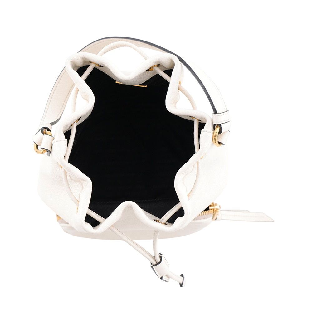 Prada Duet Triangle Logo Drawstring Leather 2-Way Shoulder Bag White — view 6
