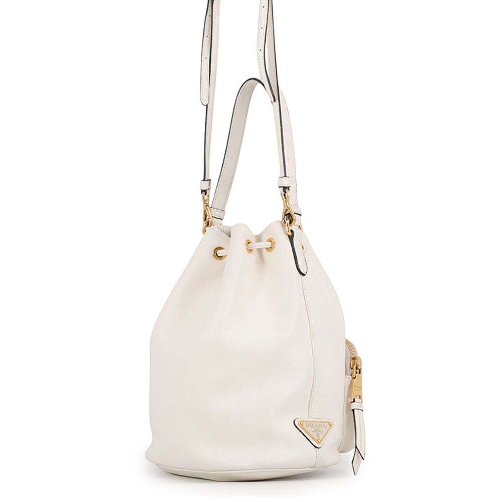 Prada Duet Triangle Logo Drawstring Leather 2-Way Shoulder Bag White — view 2