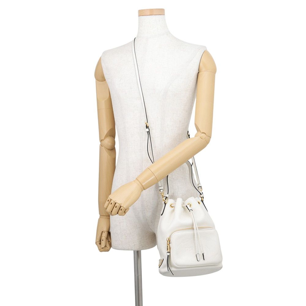 Prada Duet Triangle Logo Drawstring Leather 2-Way Shoulder Bag White — view 5