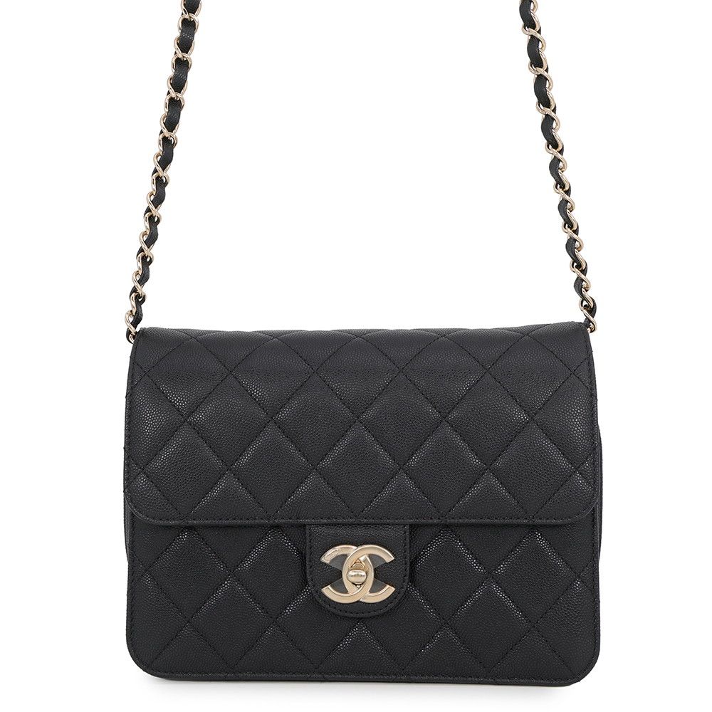 Chanel Chain Shoulder Bag CC Logo Quilted Flap Small Caviar Leather Black