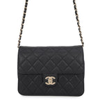 Chanel Chain Shoulder Bag CC Logo Quilted Flap Small Caviar Leather Black