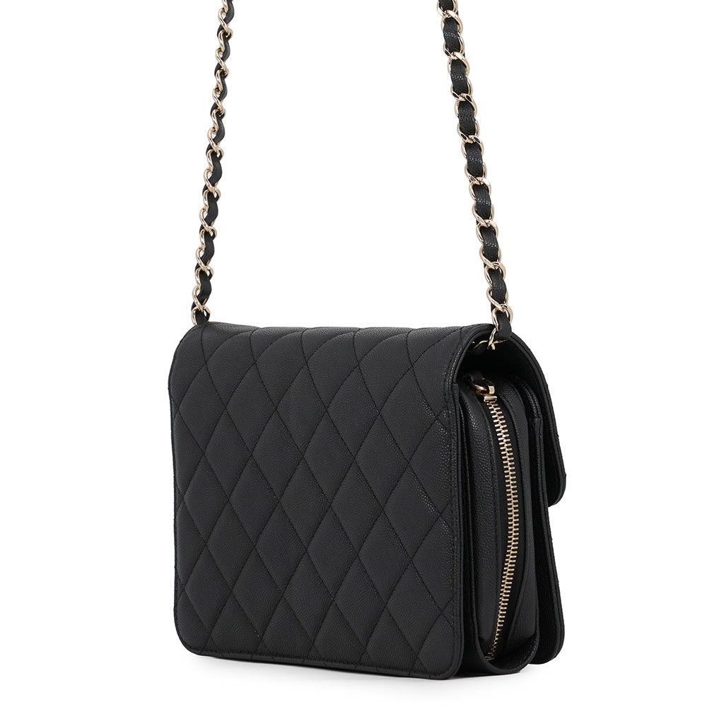 Chanel Chain Shoulder Bag CC Logo Quilted Flap Small Caviar Leather Black — view 2