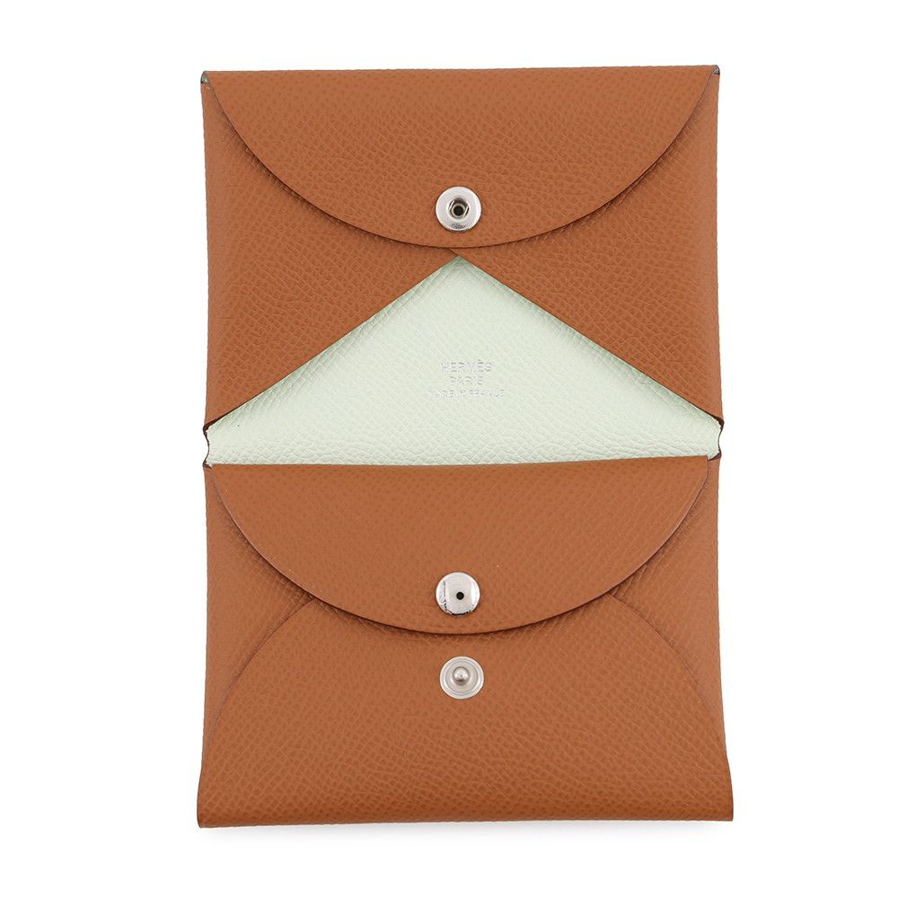 Hermes Coin Purse Calvi Duo Verso Gold Vert Fizz Silver Epsom — view 4