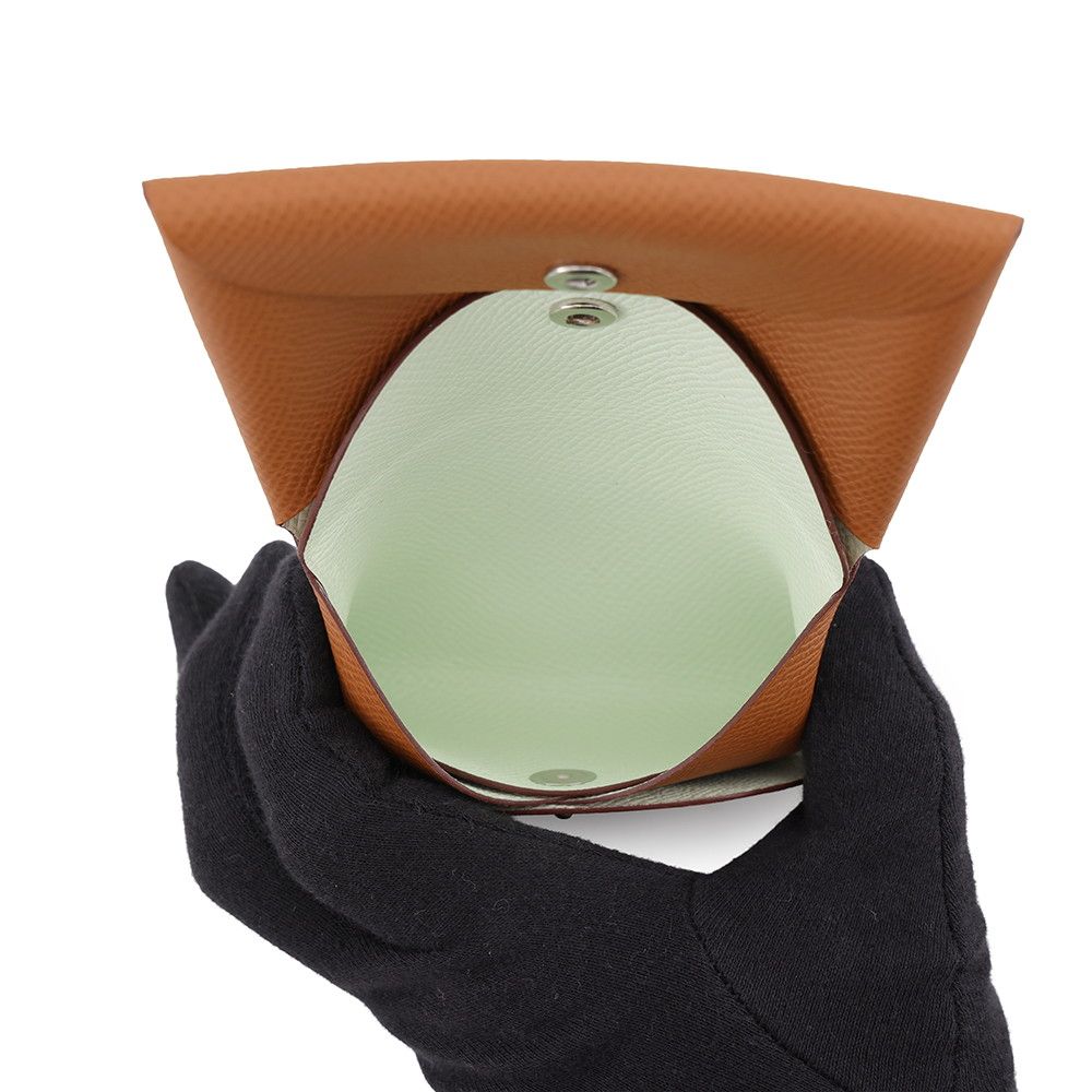 Hermes Coin Purse Calvi Duo Verso Gold Vert Fizz Silver Epsom — view 5