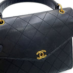 Chanel Handbag Quilted CC Logo Top Handle Flap Caviar Leather Black — view 6