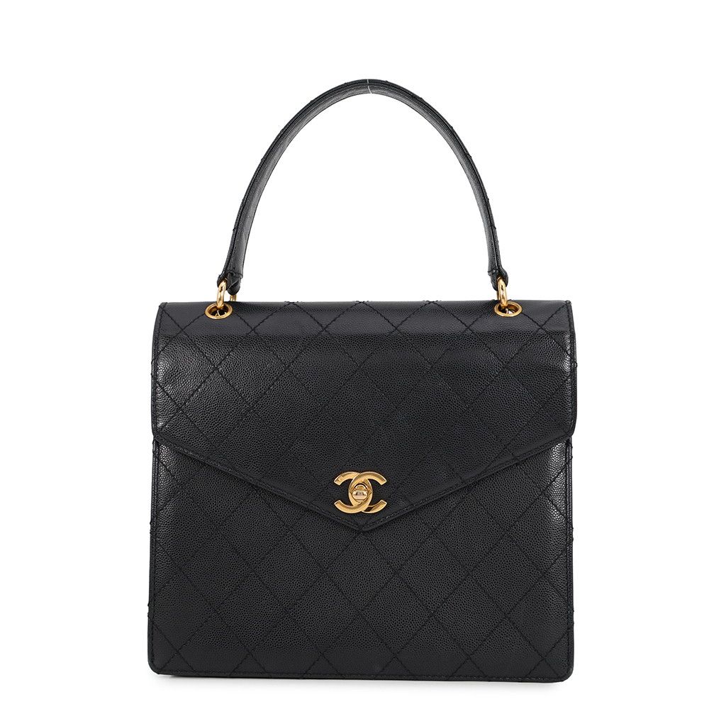Chanel Handbag Quilted CC Logo Top Handle Flap Caviar Leather Black
