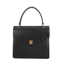 Chanel Handbag Quilted CC Logo Top Handle Flap Caviar Leather Black