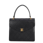 Chanel Handbag Quilted CC Logo Top Handle Flap Caviar Leather Black