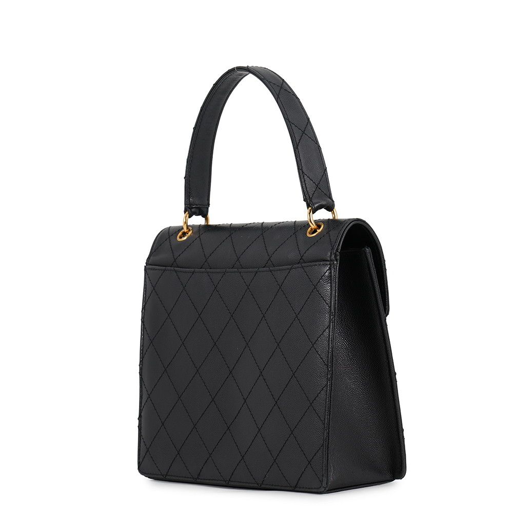 Chanel Handbag Quilted CC Logo Top Handle Flap Caviar Leather Black — view 2
