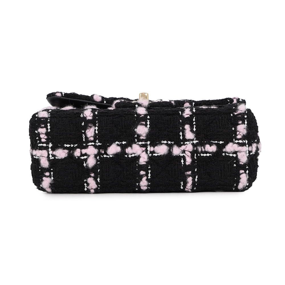 Chanel Chain Shoulder Bag Quilted 20 CC Logo Tweed Black — view 3