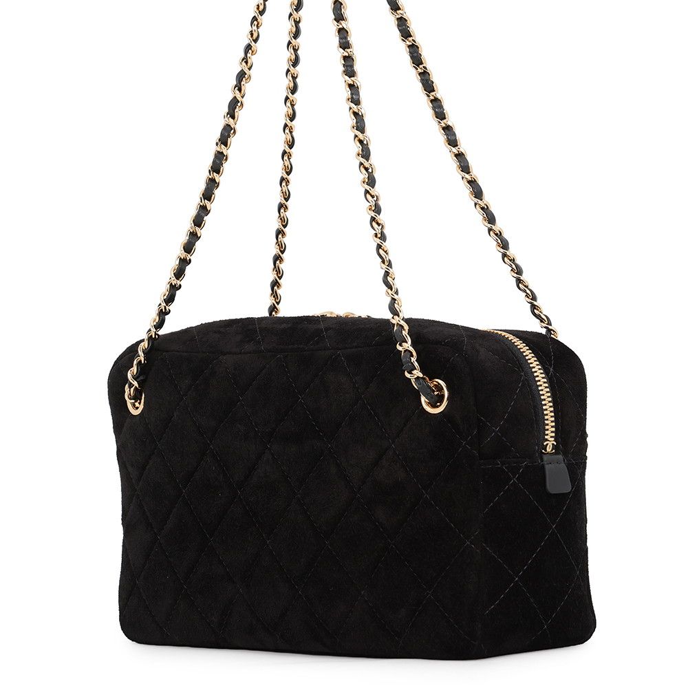 Chanel Chain Shoulder Bag Quilted CC Logo Suede Calfskin Black — view 2