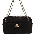 Chanel Chain Shoulder Bag Quilted CC Logo Suede Calfskin Black