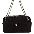 Chanel Chain Shoulder Bag Quilted CC Logo Suede Calfskin Black