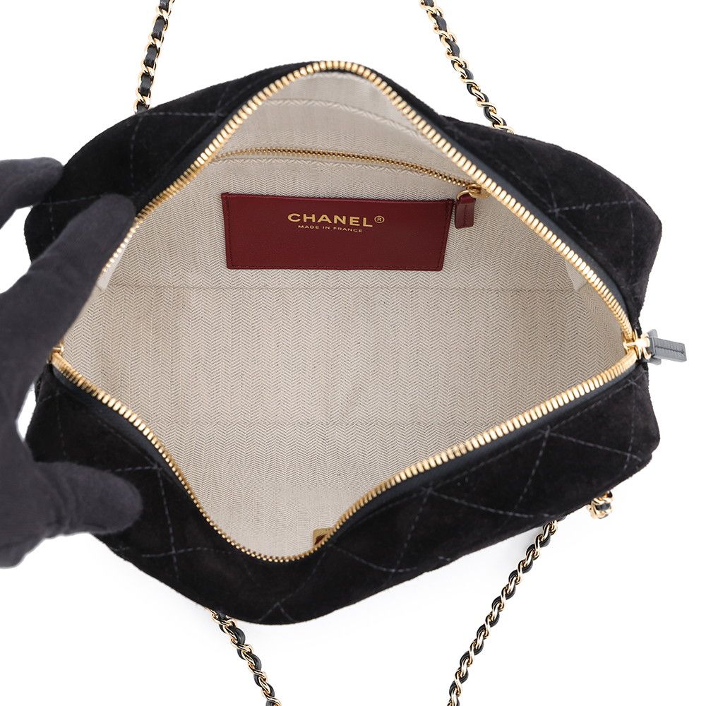 Chanel Chain Shoulder Bag Quilted CC Logo Suede Calfskin Black — view 5