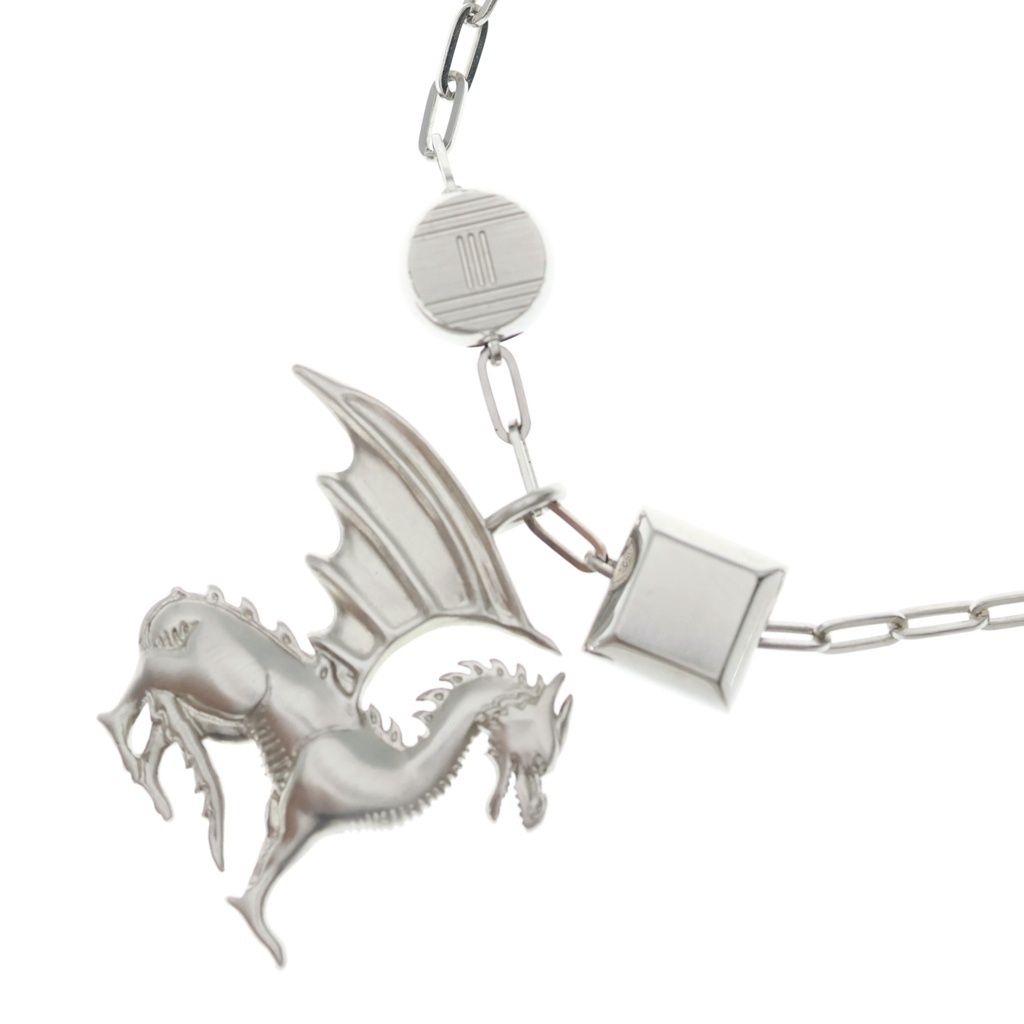 Hermes Talisman Dragon Long Necklace Motif Silver