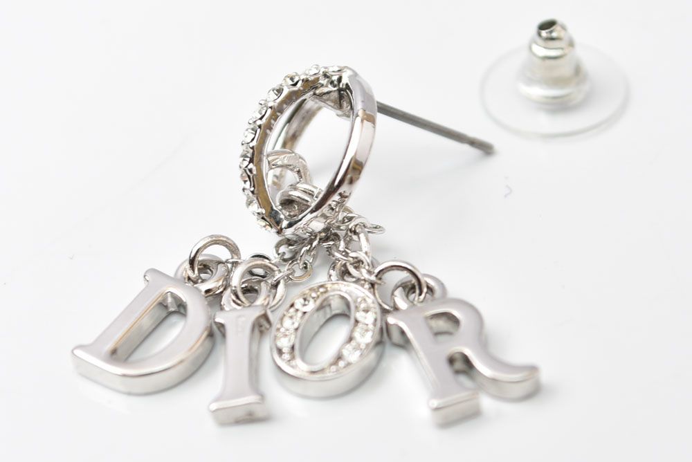 Dior Earrings Logo Silver Rhinestone — view 2