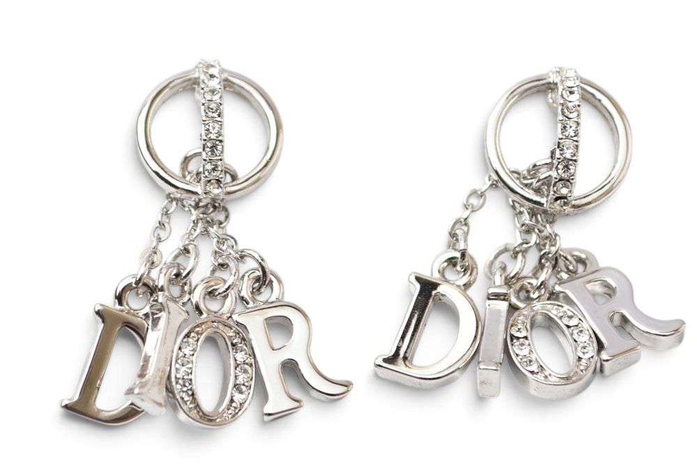 Dior Earrings Logo Silver Rhinestone