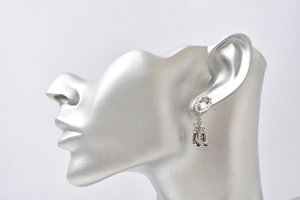 Dior Earrings Logo Silver Rhinestone — view 4