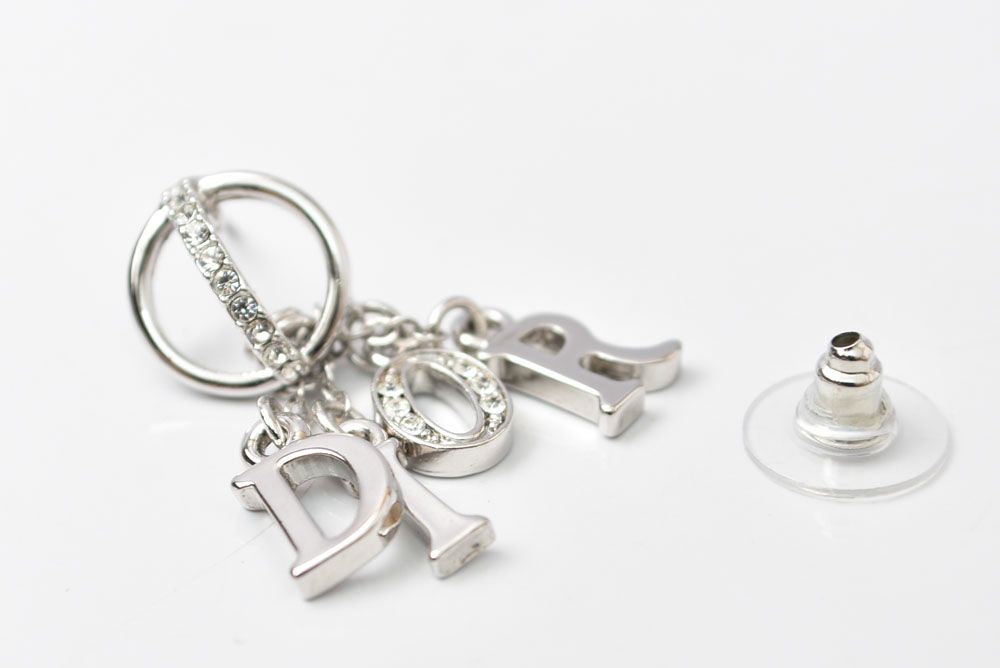 Dior Earrings Logo Silver Rhinestone — view 3
