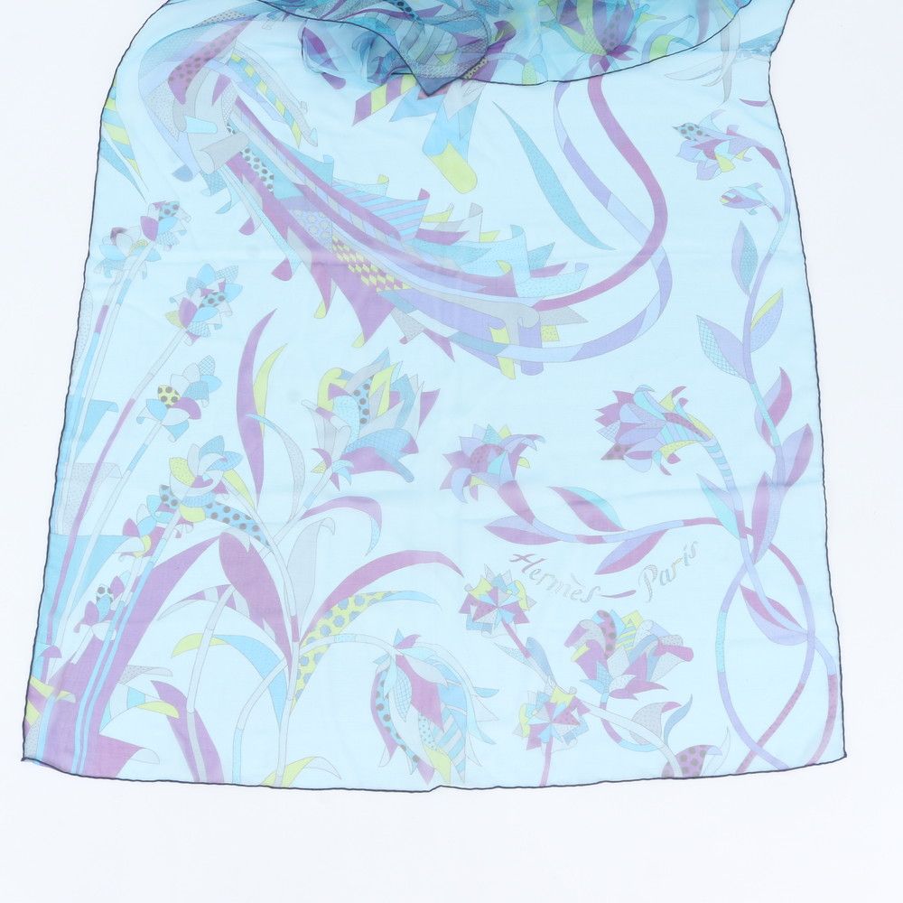 Hermes All Over Print Silk 100% Chiffon Shawl Blue Scarf — view 3