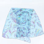 Hermes All Over Print Silk 100% Chiffon Shawl Blue Scarf