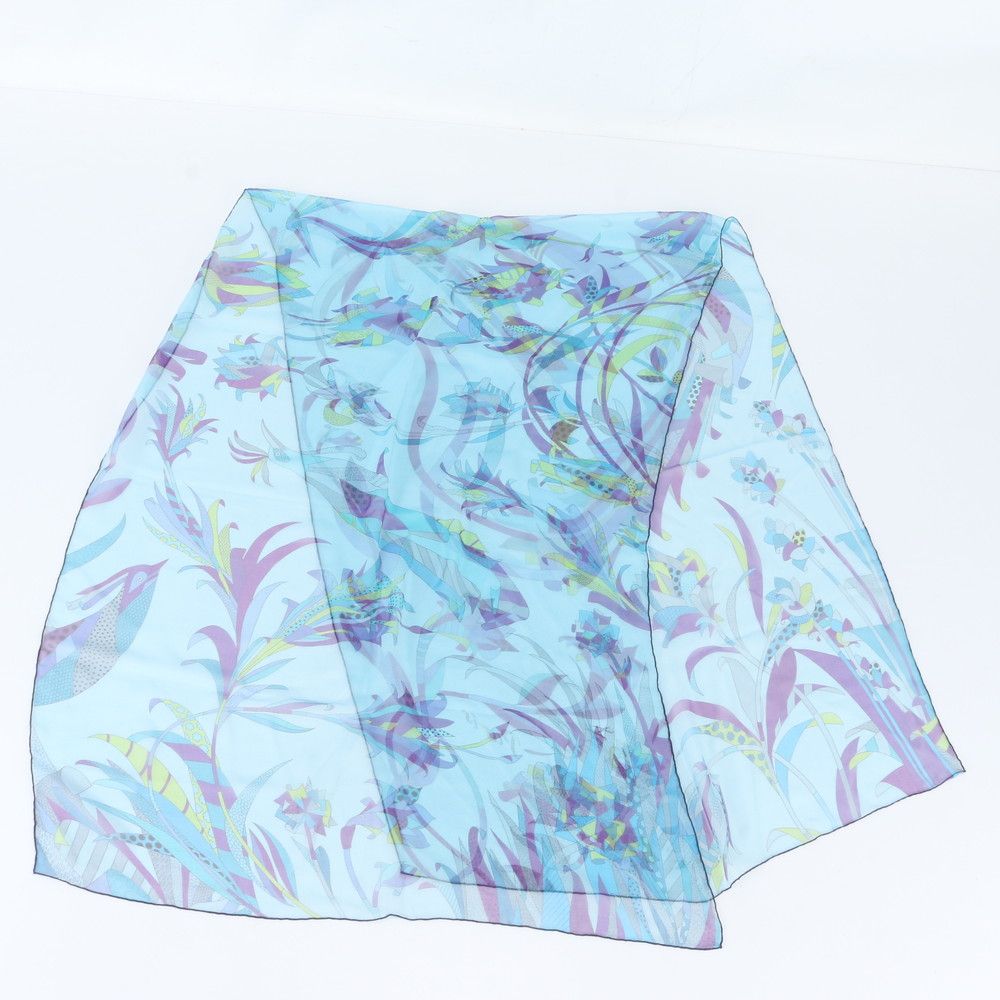 Hermes All Over Print Silk 100% Chiffon Shawl Blue Scarf — view 2
