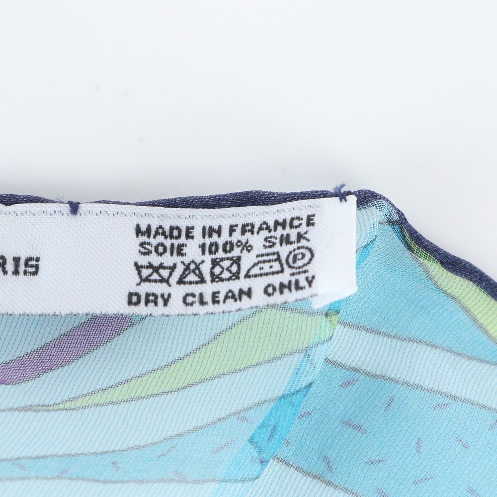 Hermes All Over Print Silk 100% Chiffon Shawl Blue Scarf — view 7