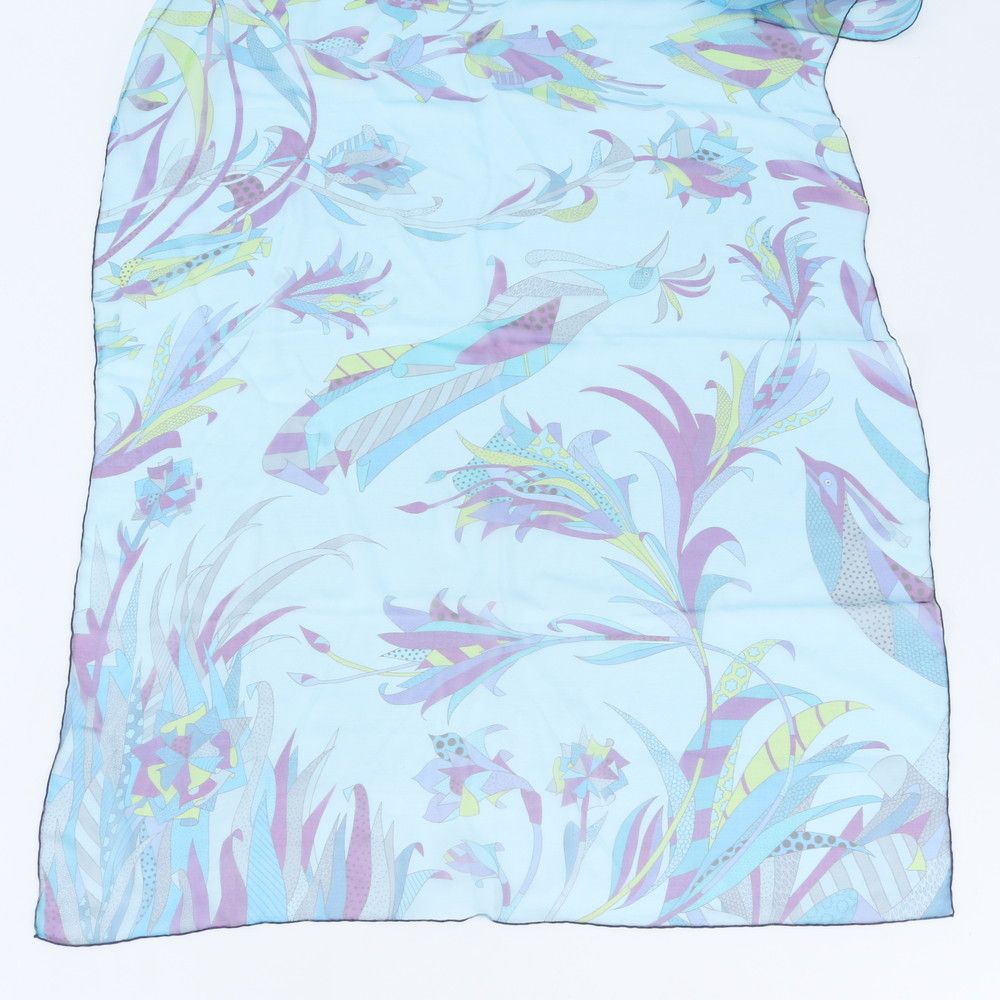 Hermes All Over Print Silk 100% Chiffon Shawl Blue Scarf — view 4