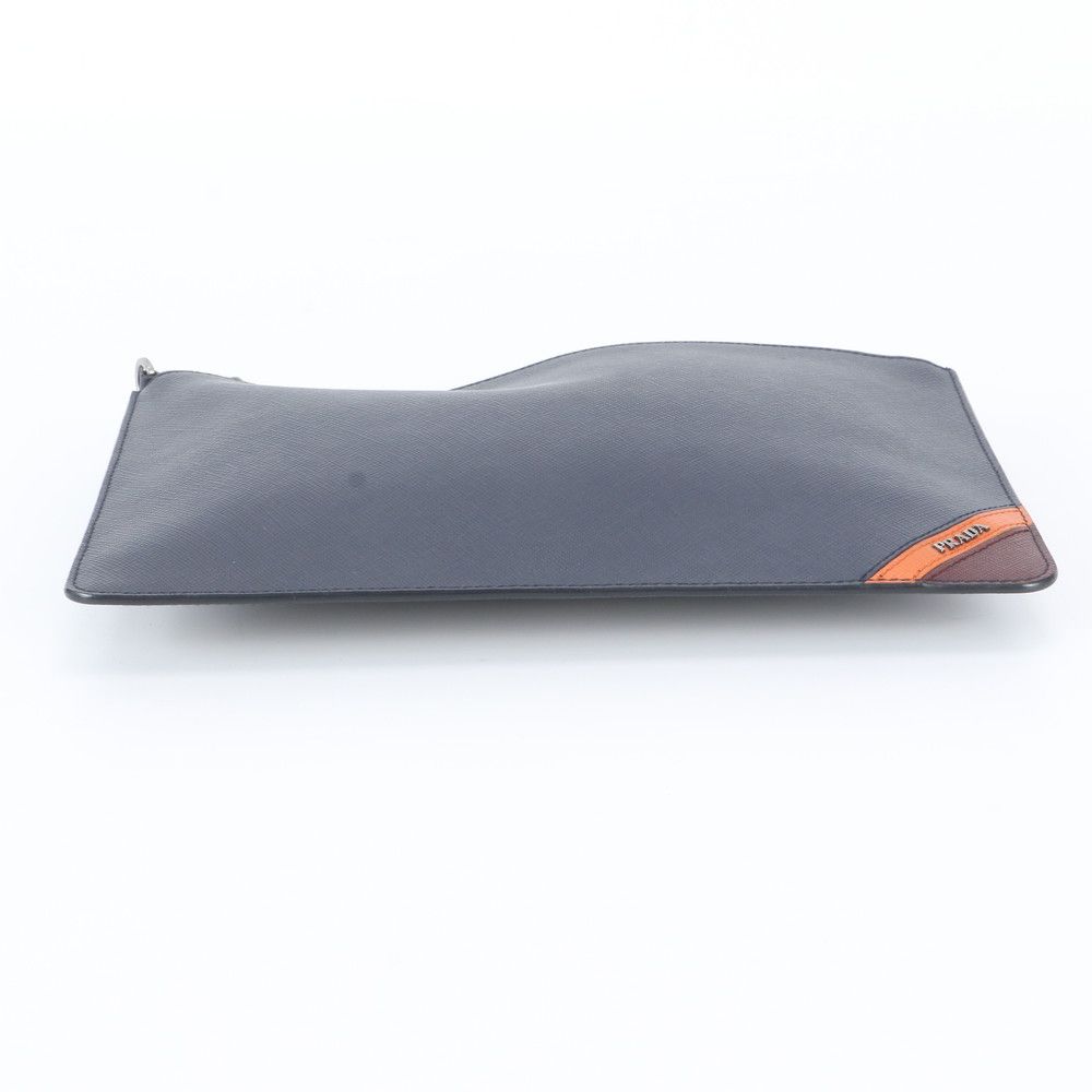 Prada Saffiano Leather Clutch Pouch Business Navy — view 5