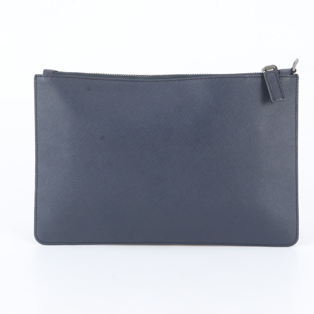 Prada Saffiano Leather Clutch Pouch Business Navy — view 2