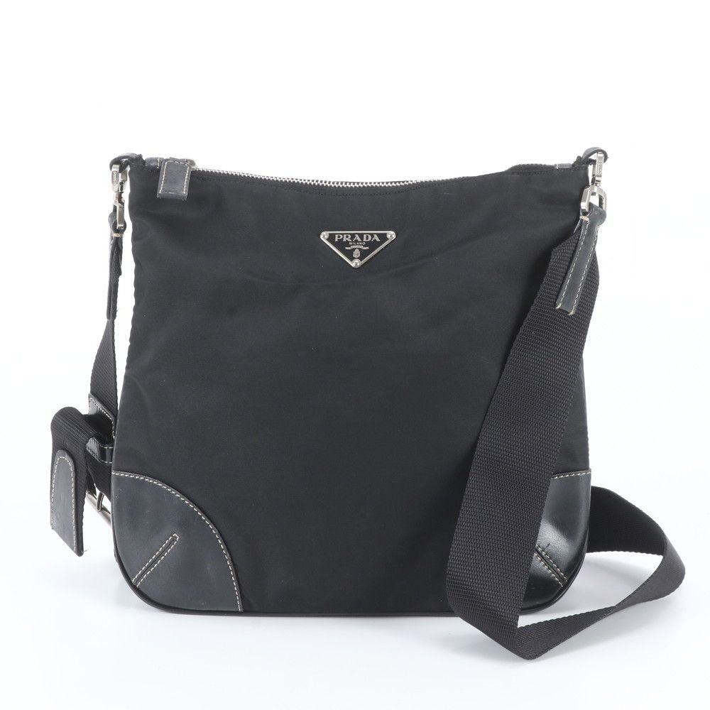 Prada Tessuto Nylon Triangle Logo Shoulder Bag Crossbody Messenger Black