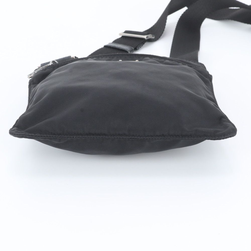 Prada Tessuto Nylon Triangle Logo Leather Shoulder Bag Crossbody Black — view 6