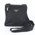 Prada Tessuto Nylon Triangle Logo Leather Shoulder Bag Crossbody Black